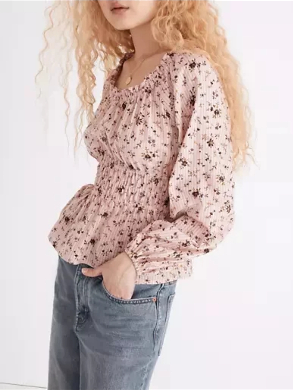 Madewell "Sophia" Floral Bouquet Smocked Top